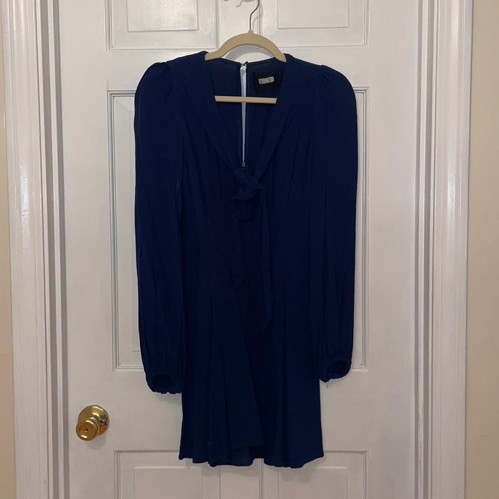 Reformation Navy Tie Neck Dress